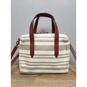 Fossil Sydney Satchel Neutral Stripe Top Handle Crossbody Bag